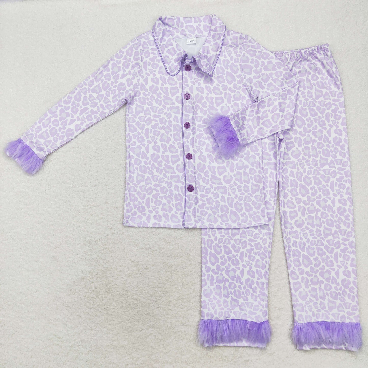 Mommy And Me  Leopard Buttons Top Pants Fur Pajamas Clothes Sets