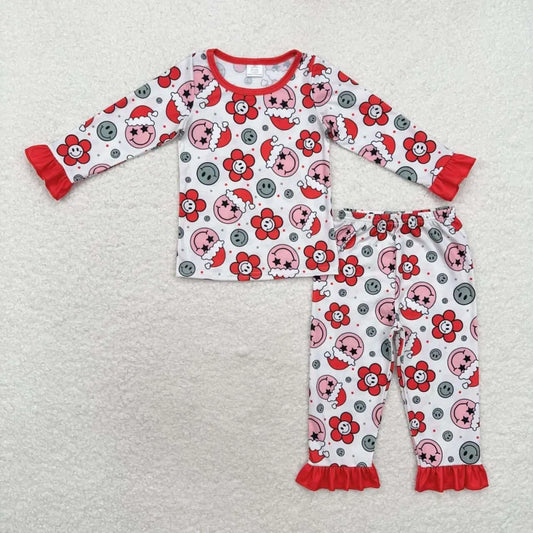 Baby Girls Chrismtas Happy Face Flower Pajama Set