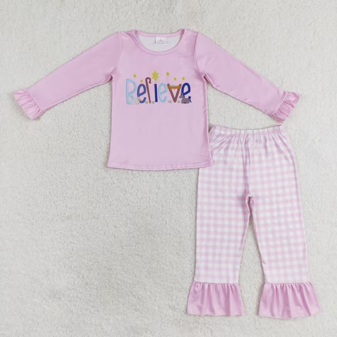 Baby Sibling Girls Boys Chrismtas Believe Blue Pants Outfit