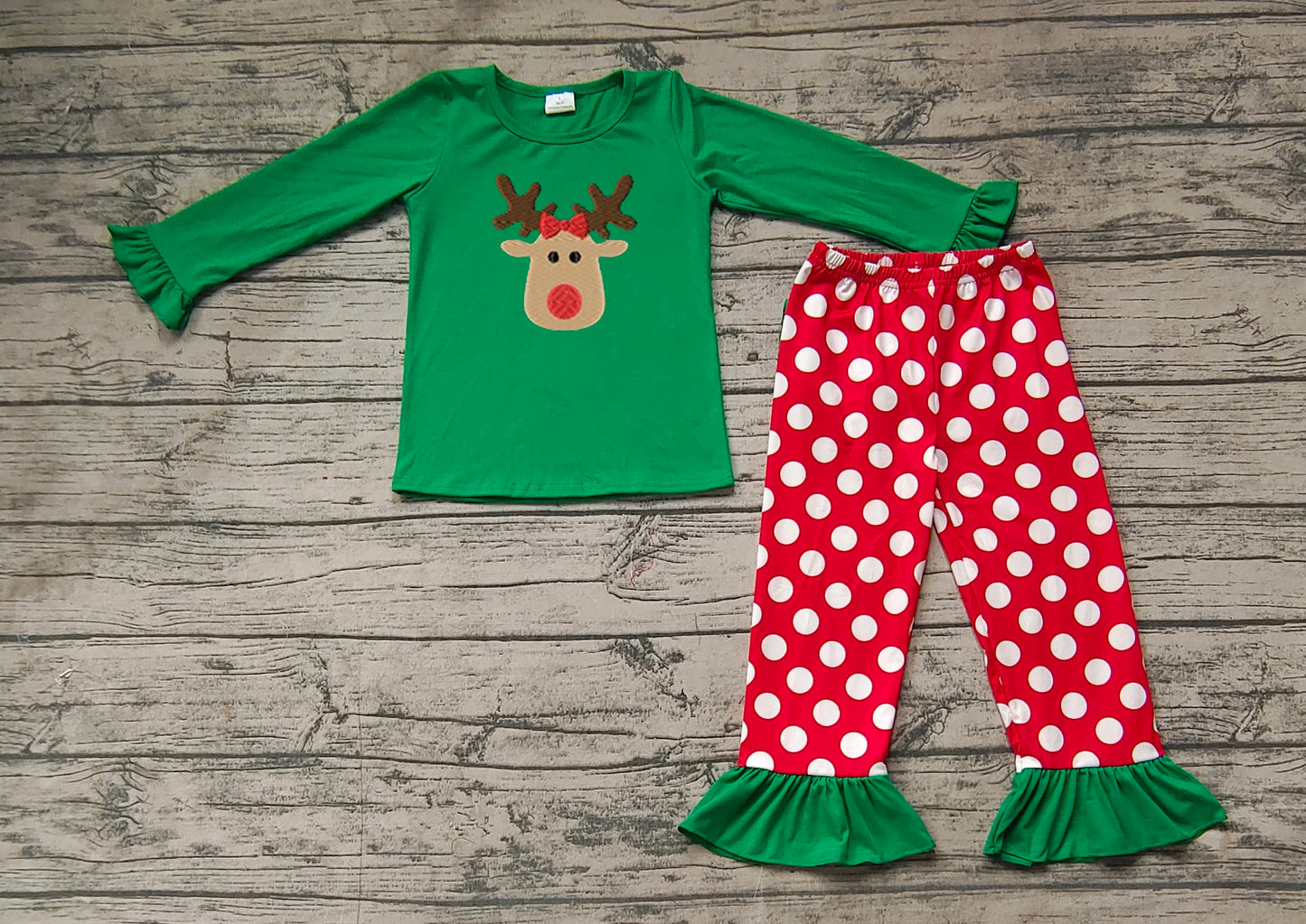 Baby Girls Christmas Embroidery Reindear Pajama Set