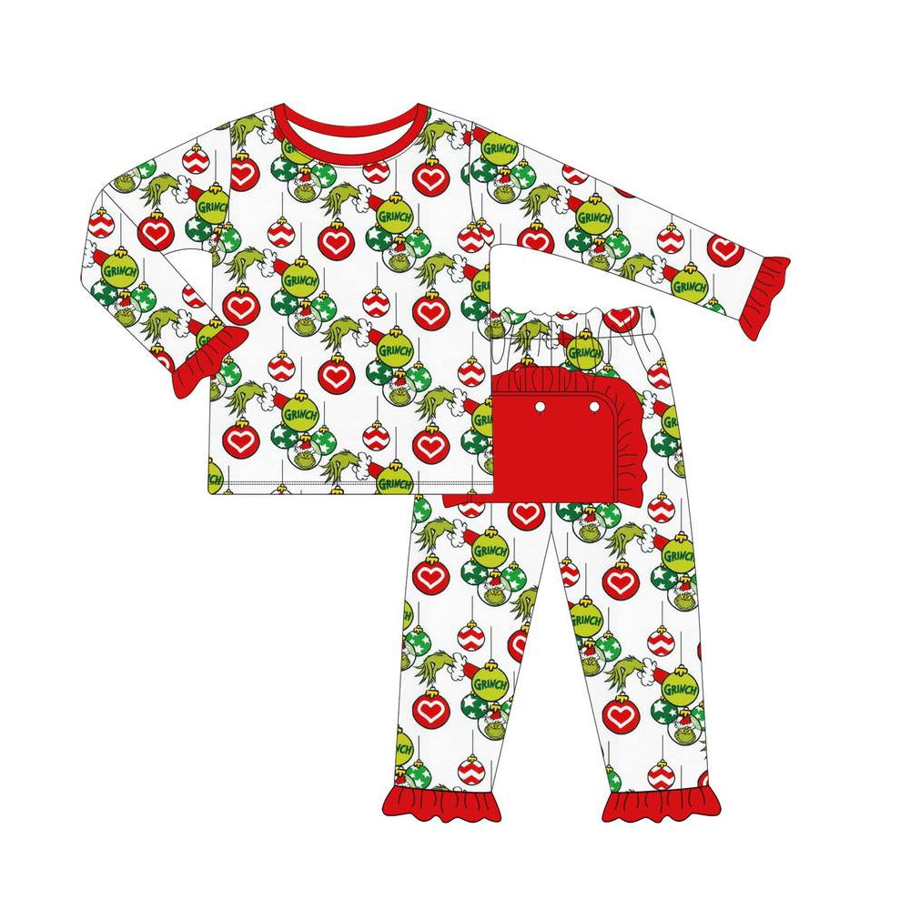 Baby Girls Christmas Green Face Pajama Set Pre-order