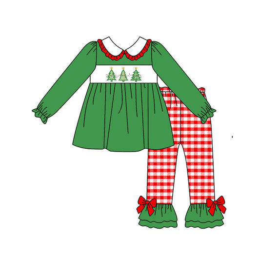 Baby Girls Christmas Tree Top Red Gingham Pants Set Pre-order