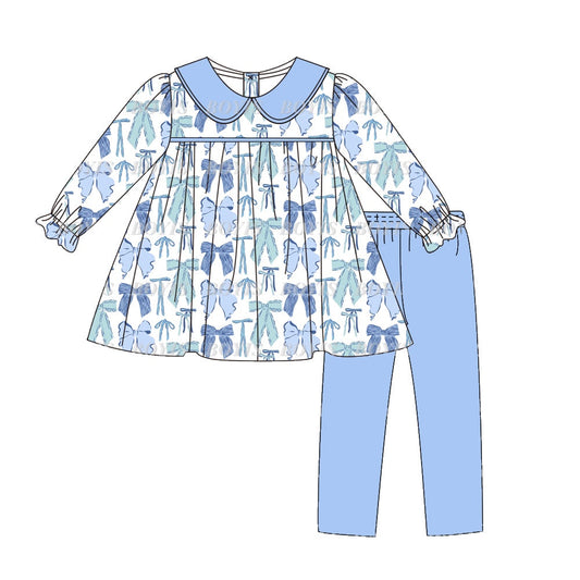 Baby Girls Blue Bow Tunic Top Leggings Set Preorder