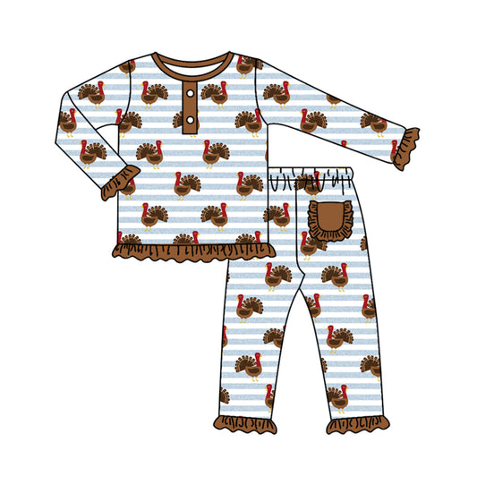 Baby Girls Thankgiving Turkey Long Sleeve Pajama Set Pre-order