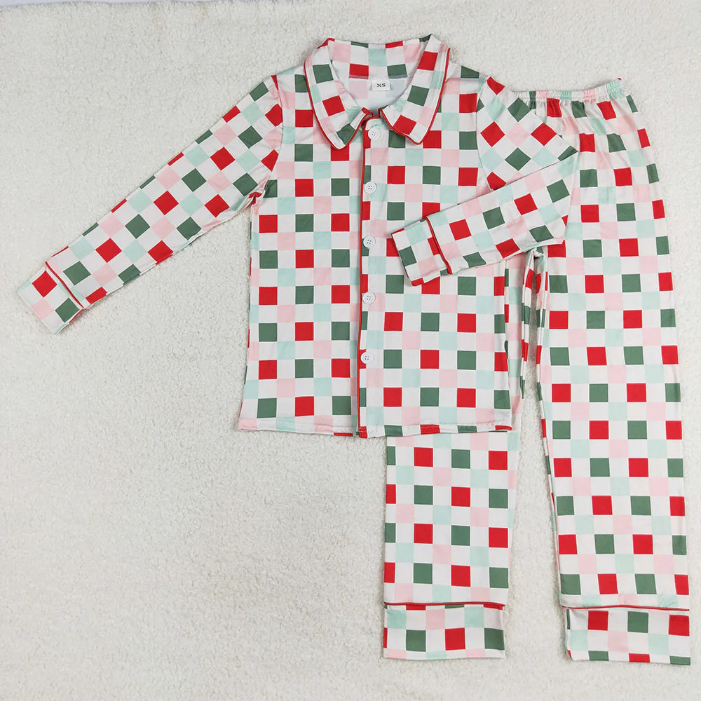 Mommy and Me Christmas Red Green Chcked Pajama Set /Zipper Romper