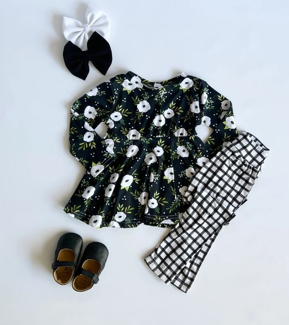 3 MOQ  Baby GIrls Flower Top matching  Pants Set Preorder