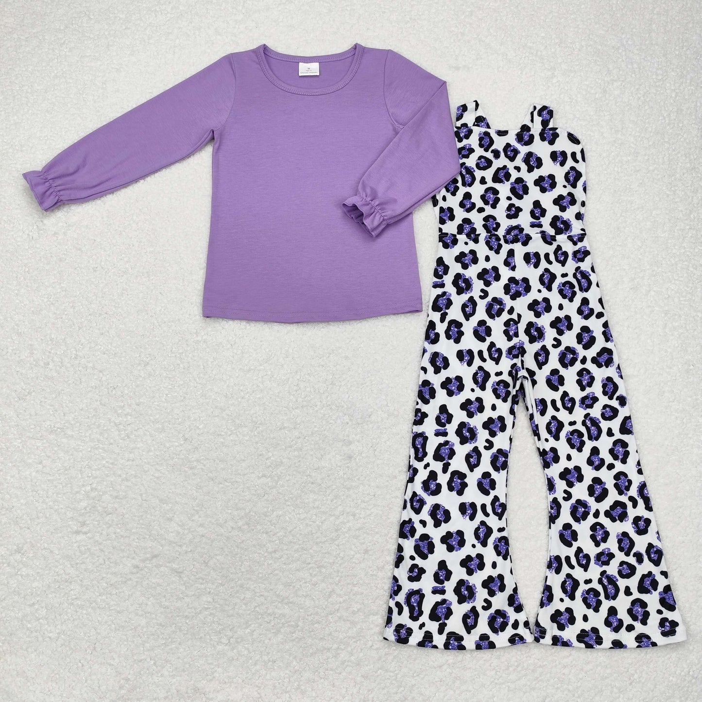 Baby Girls Purple Top and Leopard Jumpsuit Outfit