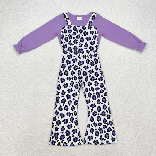 GLP1373 Baby Girls Purple Top and Leopard Jumpsuit Outfit