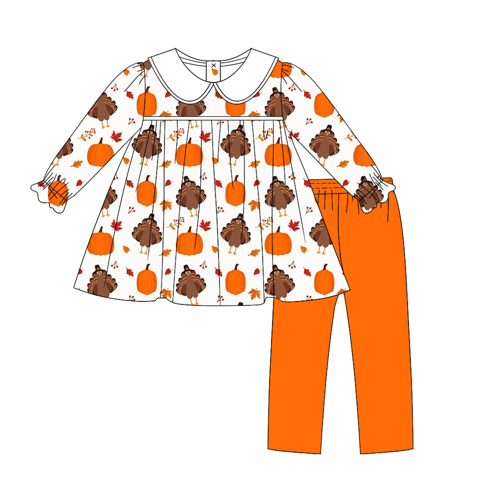 GLP1390 Baby Girls Outfit  Long Sleeve Thankgiving Turkey