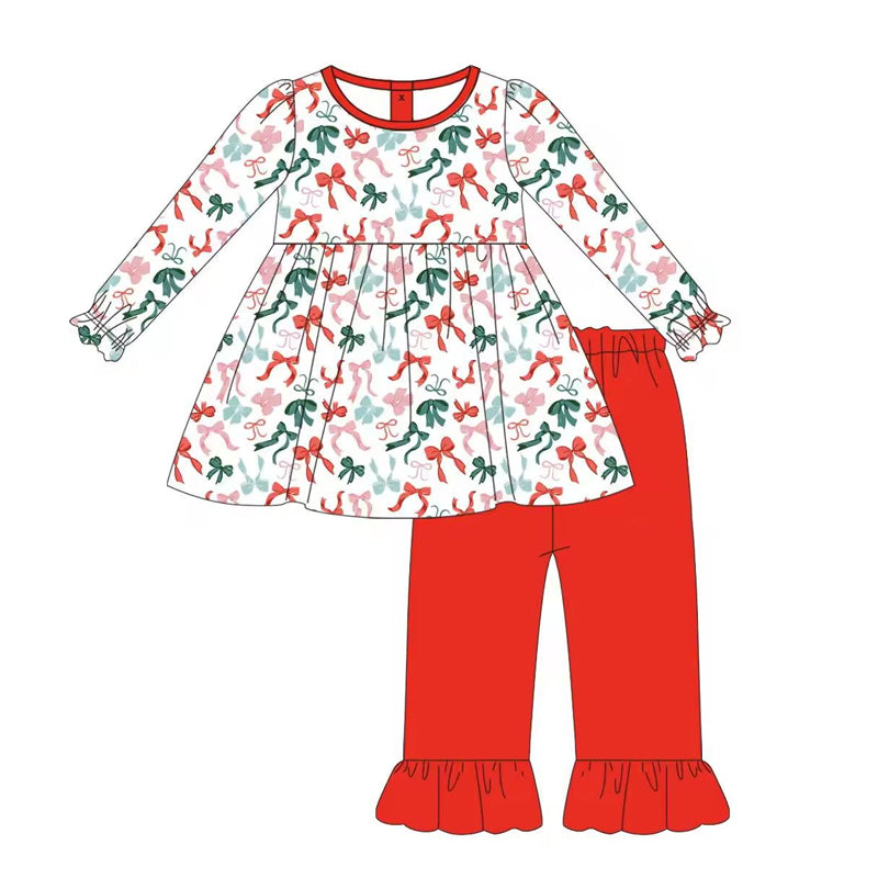 GLP1396 Christmas Baby Girls Outfit Red Green Bow Print