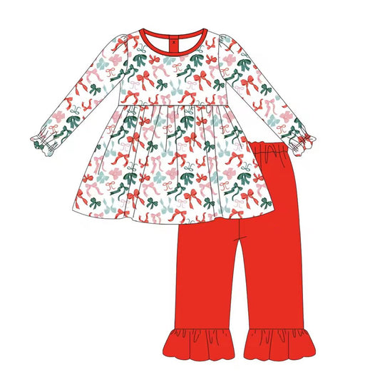 GLP1396 Christmas Baby Girls Outfit Red Green Bow Print