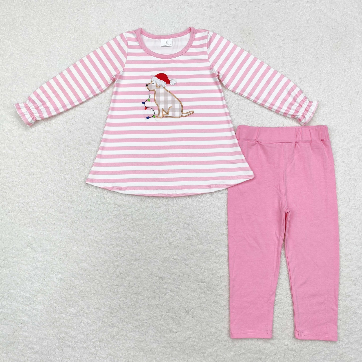 GLP1826 Toddler Baby Girls Chrisrtmas Dog Pink Striped Outfit