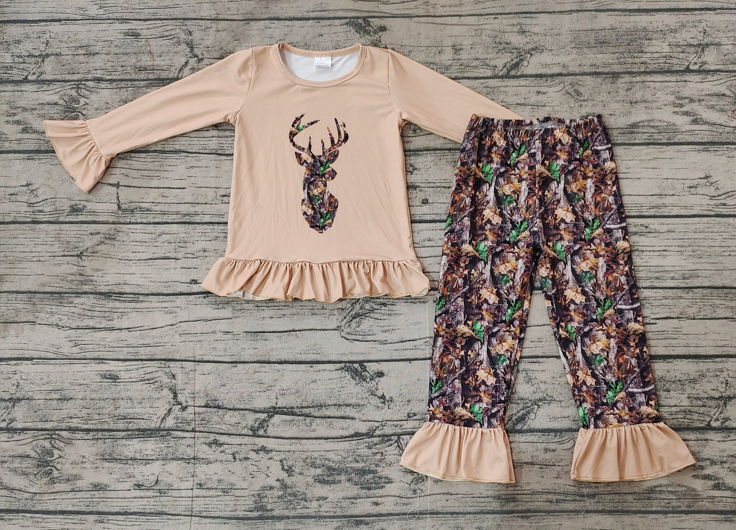 Baby Girls Fall Outfit Hunting Deet top and Camo Pants Set