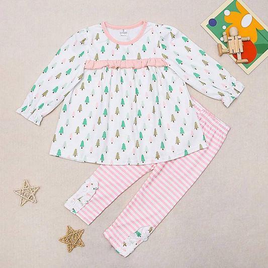 GLP1417 Baby Girls Outfit Christmas Tree Top and Pink Pants Preorder