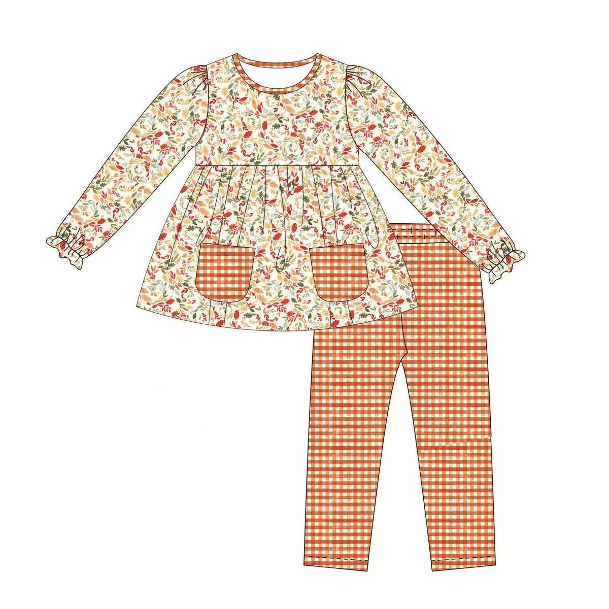 GLP1423 Baby Girls Fall Leaves Long Sleeve Outfit Preorder