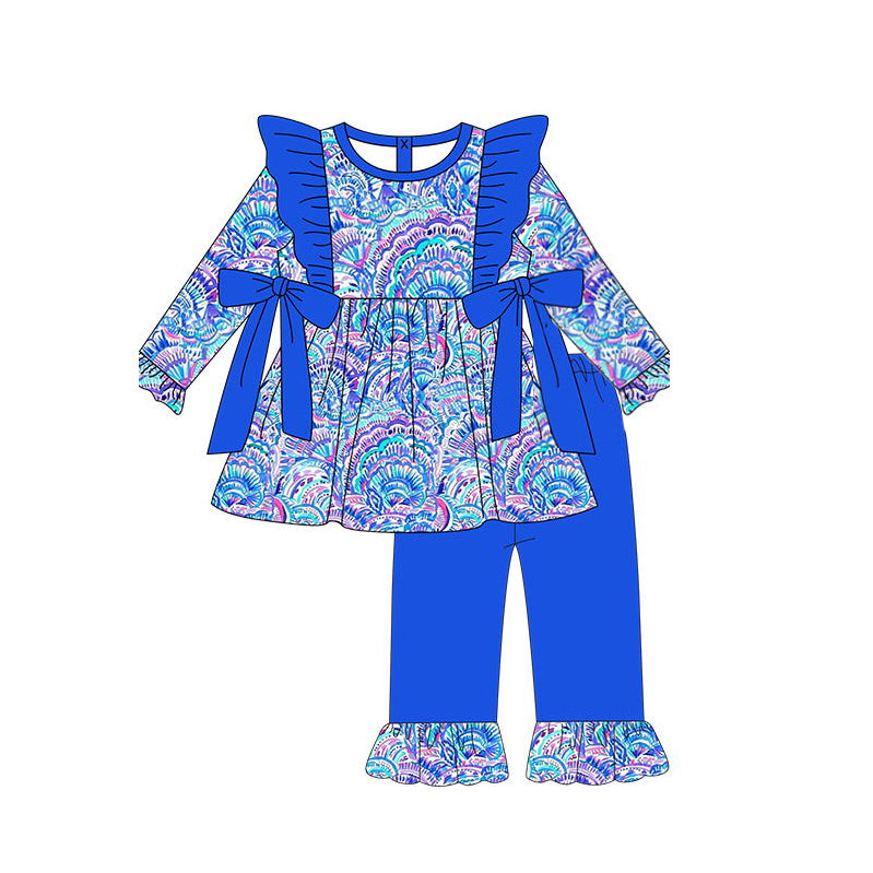 GLP1427 Baby Girls Colorful shell Print Top+Pants Outfit