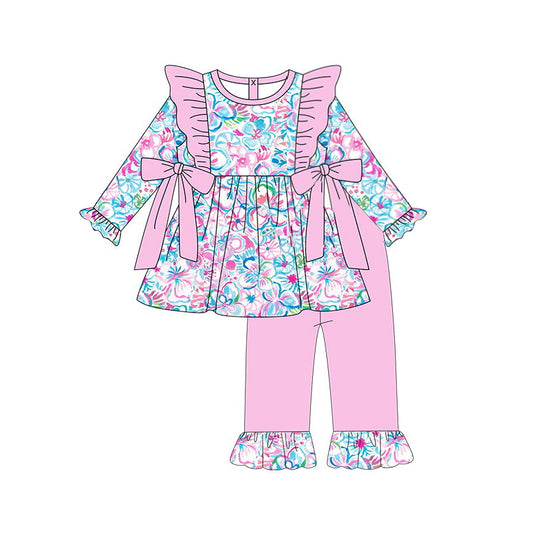 GLP1428 Baby Girls Colorful Flower Print Top+Pants Outfit