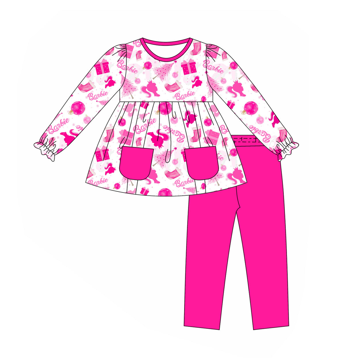 GLP1431Baby Girls Hot Pink Doll Party Leggings Set Preorder