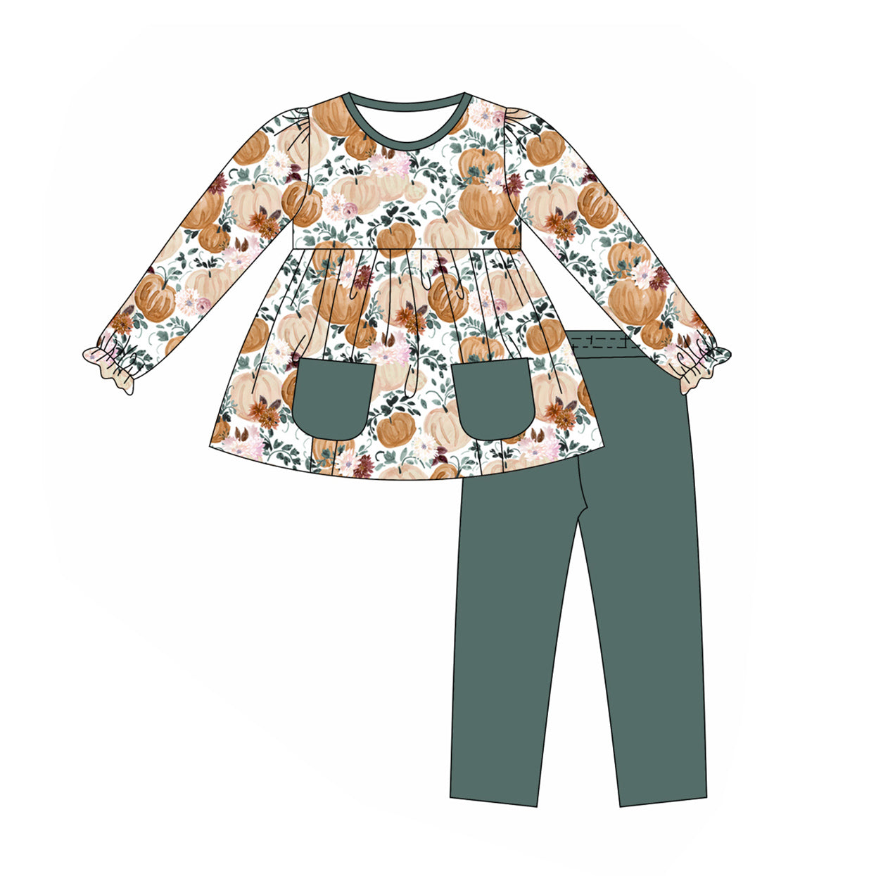 Baby Girls Fall Pumpkin Tunic Top Green Leggings Outfit Preorder