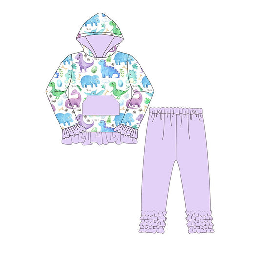 Baby Girls Dinosaur Hoodie Top Purple Pants Outfit Preorder