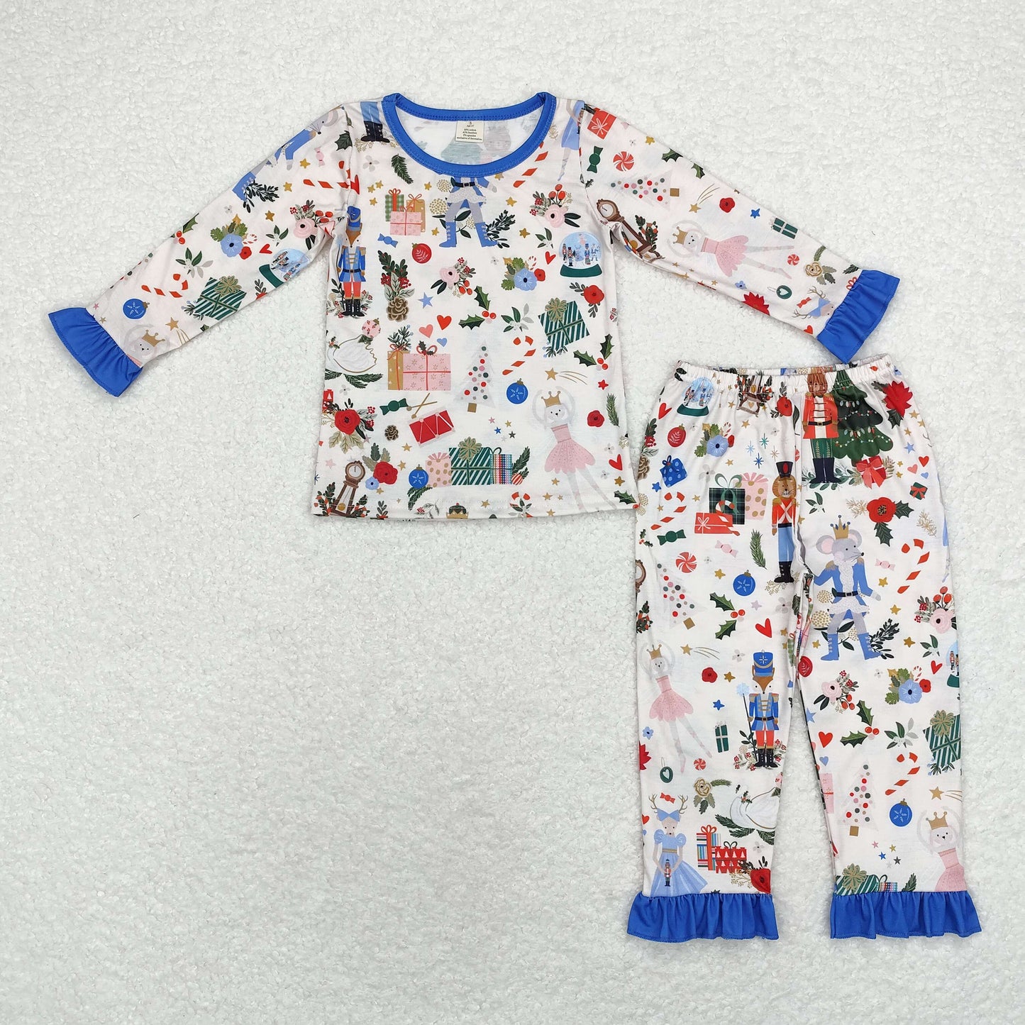 Blue Ruffle King Ballet long sleeves girls Christmas pajamas