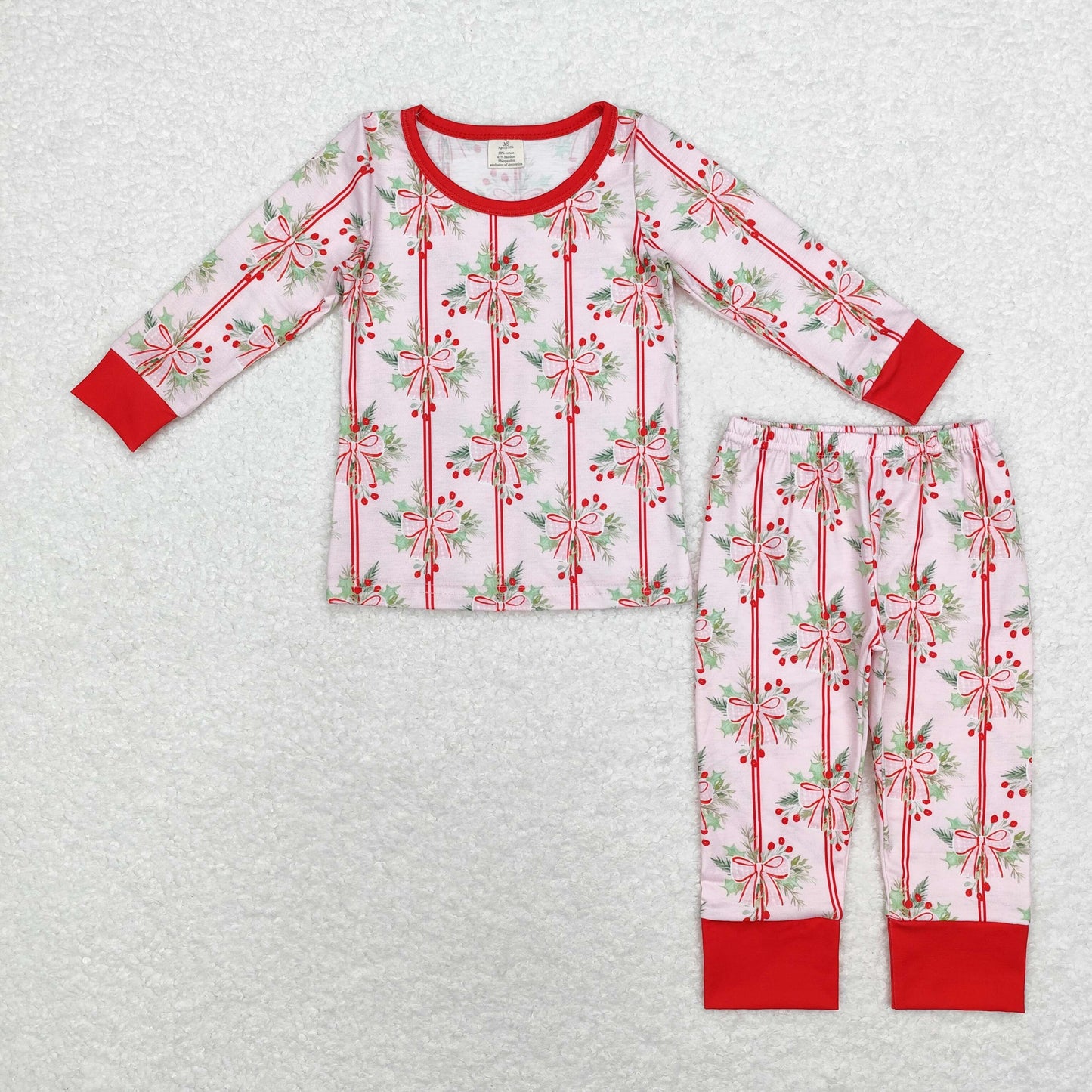 Baby Girls Christmas Holly Berry Bow Bamboo Pajama Set