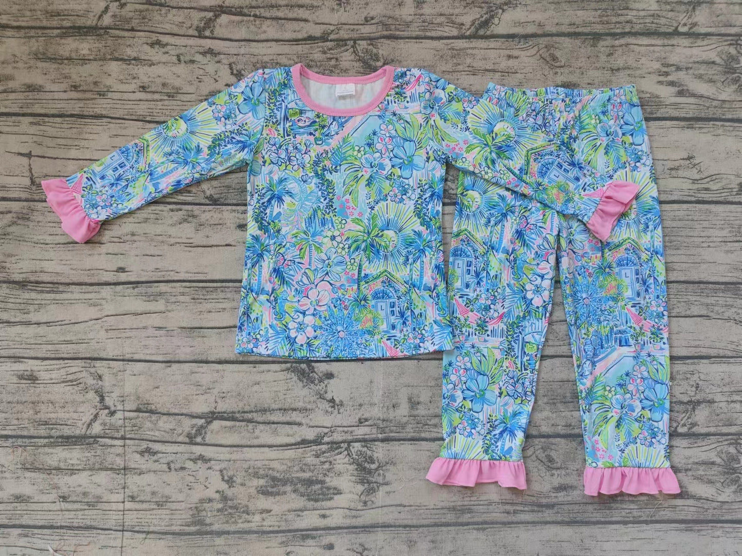 Baby Girls Tropical Floral Long Sleeve Pants Pajama Set Pre-order