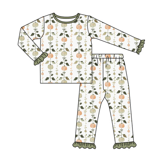 GLP1498 Baby Girls Pumpkin  Long Sleeve Pajama Set Preorder