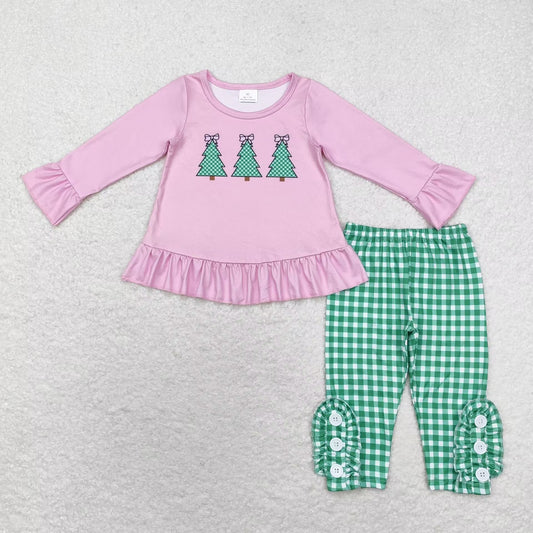 Baby Girls Christmas Tree Pink Top Green Leggings Outfit