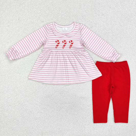 Baby Girls Candy Cane Pink Top Red  Pants Set