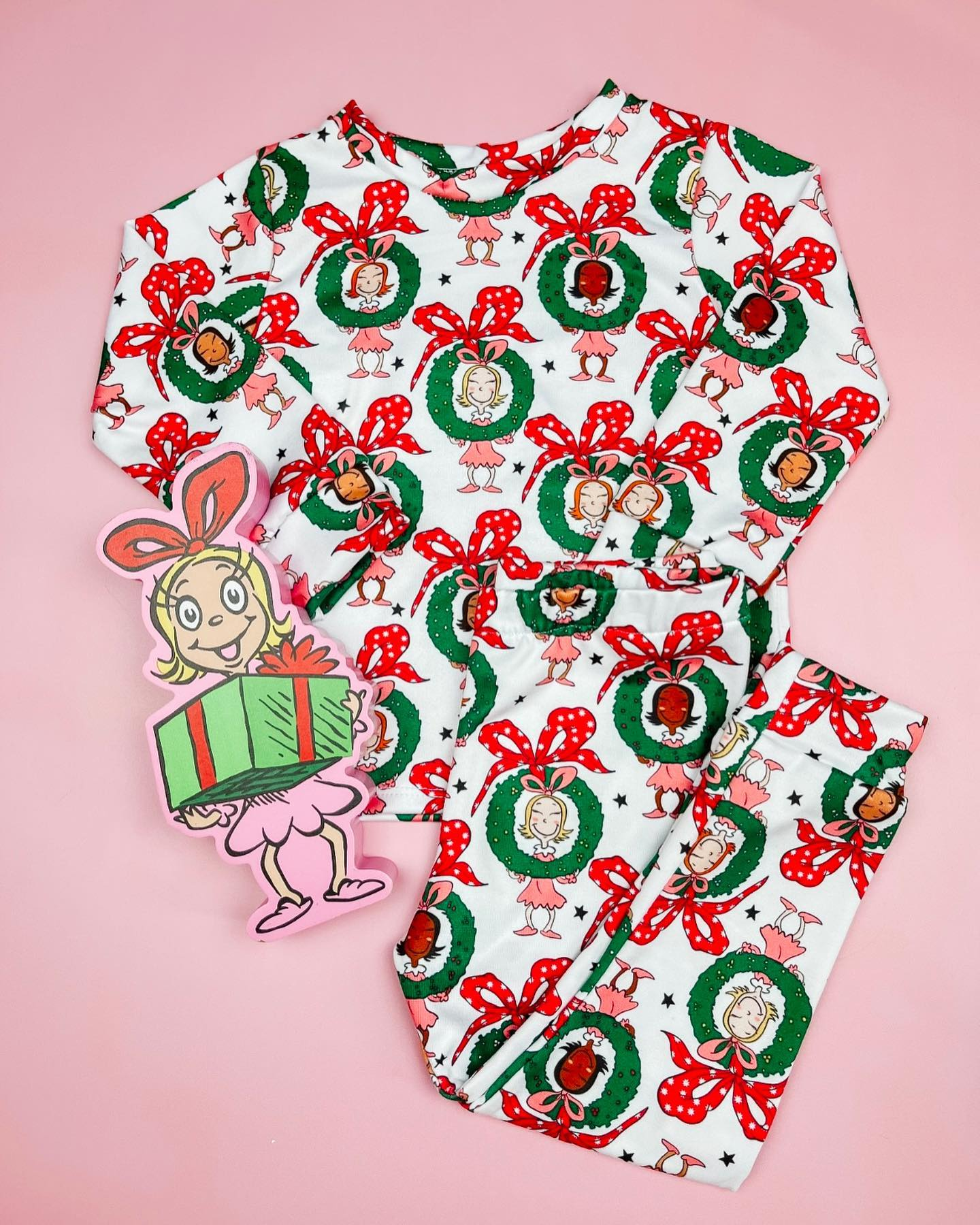 Baby Girls Christmas Pink Cartoon Pajama Set Pre-order