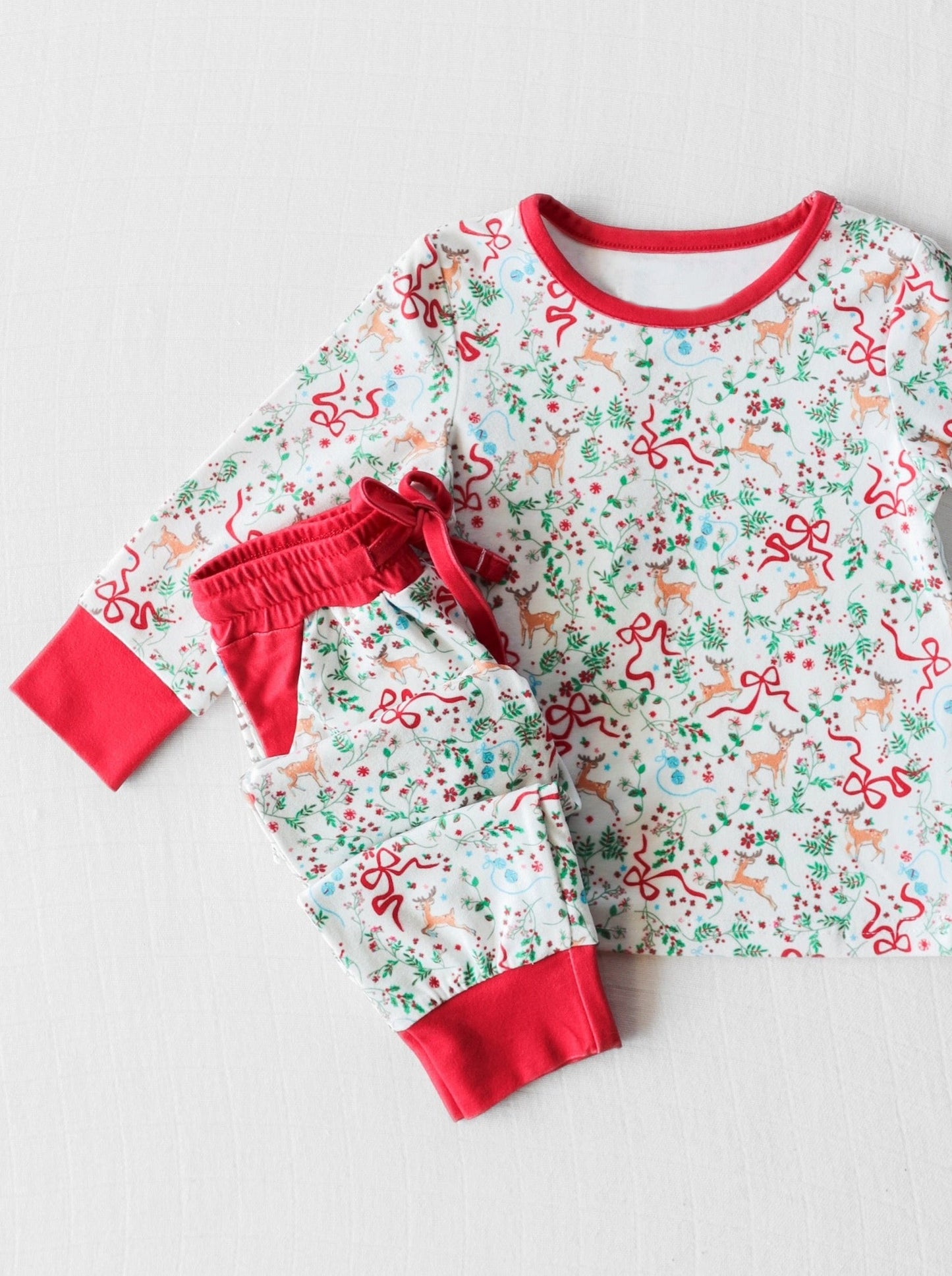 GLP1580 Baby Girls Christmas  Holly Deer Pajama Set Pre-roder