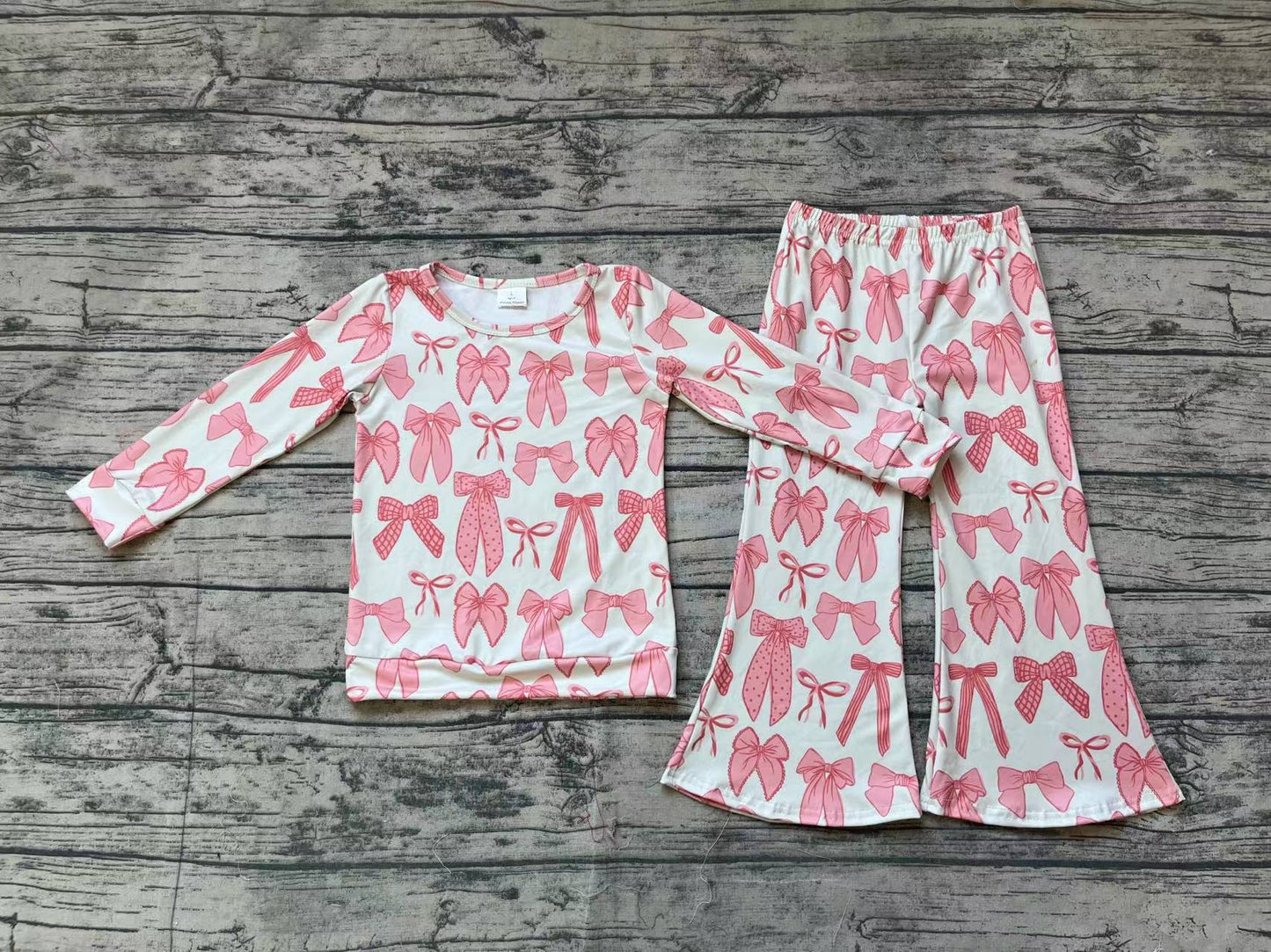 GLP1624 Baby Girls Pink Bow Bell Bottom Pants Set