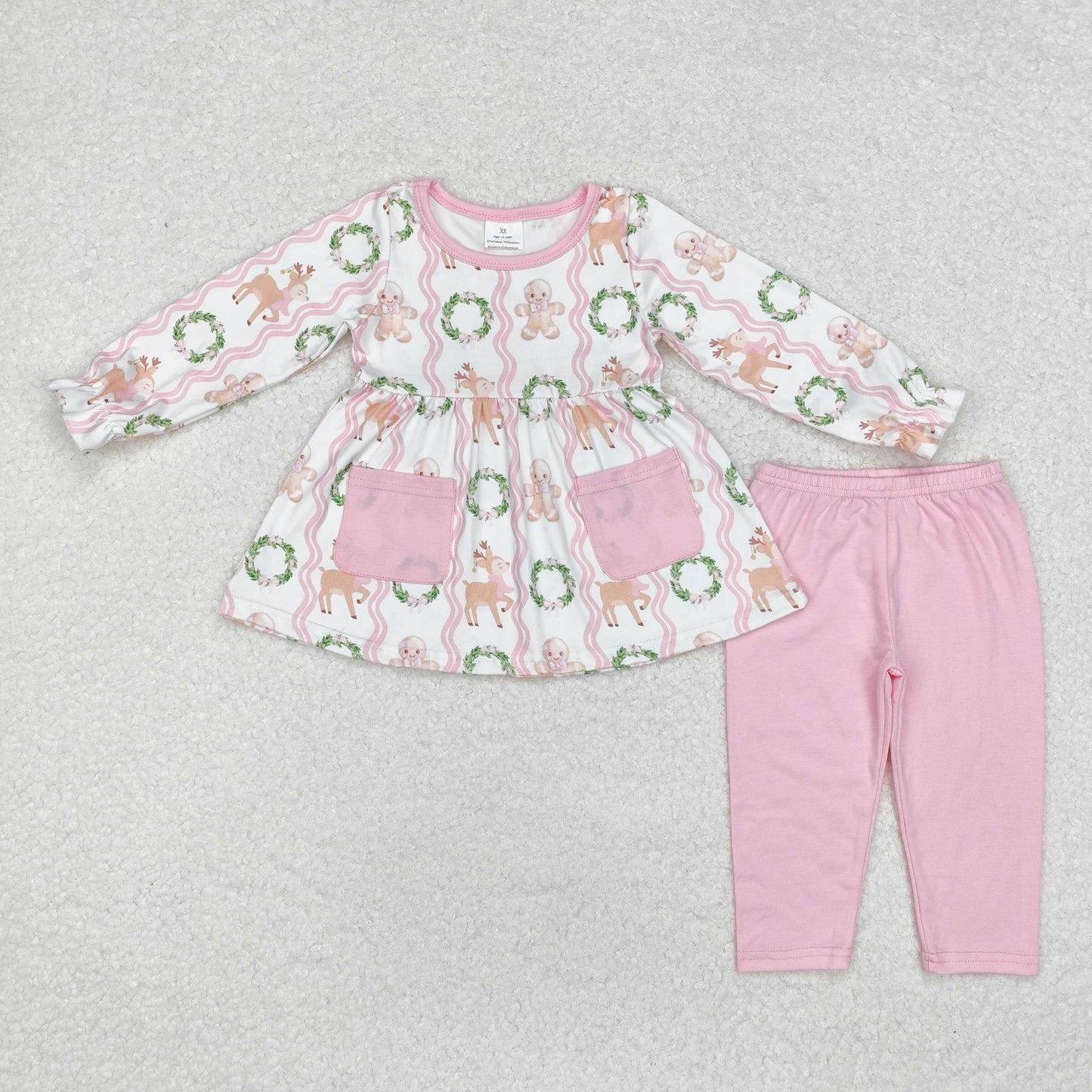 Baby Girls Christmas Holly Deer Pink Pants Outfit