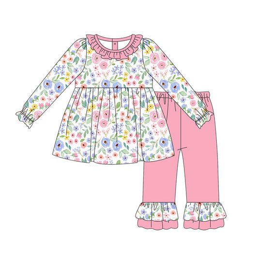 GLP1673 Baby Girls Bright Spring Floral Top Pink Ruffle Pants Outfit Pre-order