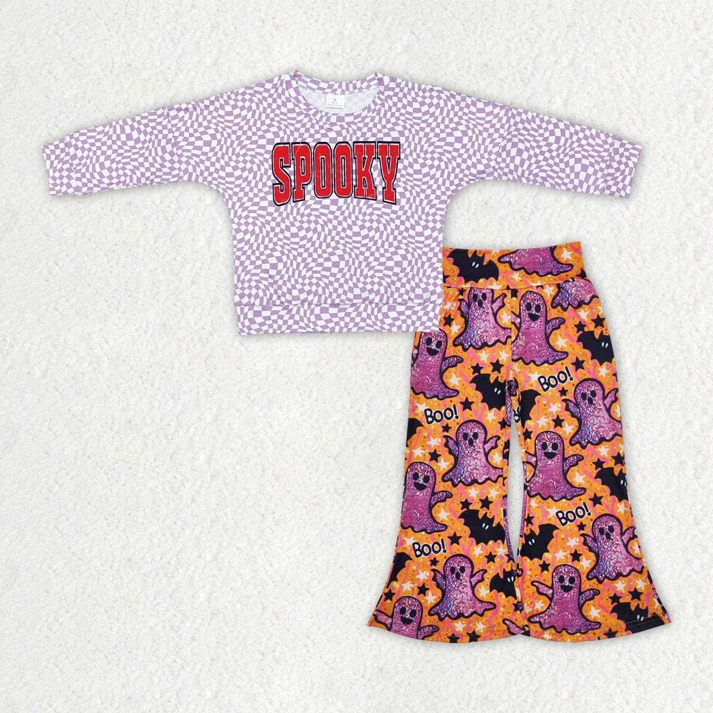 Baby Girls Spooky Purple Top Boo Bell Bottom Pants Set