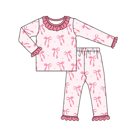 GLP1695 Baby Girls Pink Bow Long Sleeve Pajama Set Pre-order