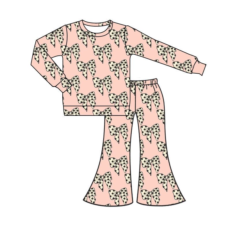 3 MOQ  Baby Girls Bow Long Sleeve Pajama Set Pre-order