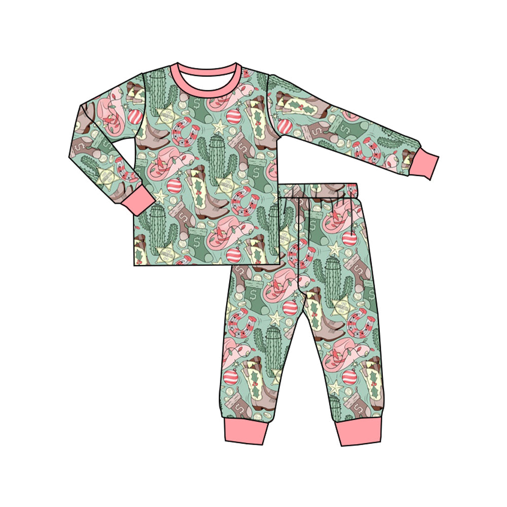 GLP1706 Baby Girls Western Boots Cactus Long Sleeve Pajama Set Pre-order