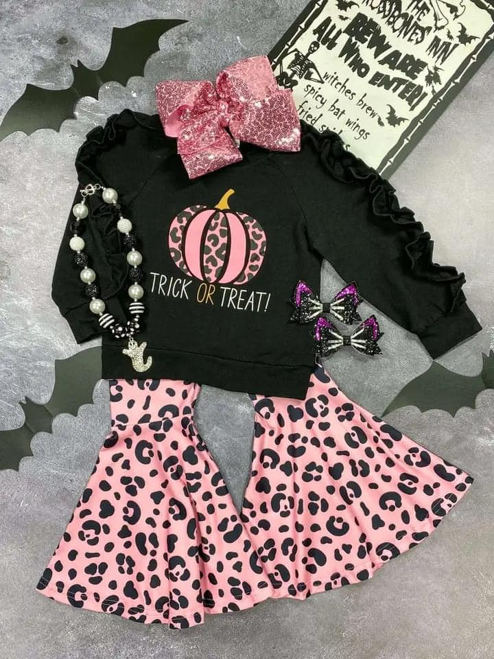 GLP1721 Baby Girls Bell Bottom Pants Set Trick Or Treat