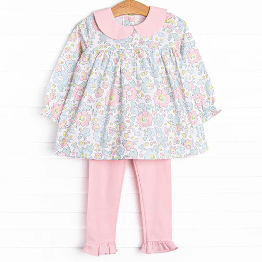 GLP1723 Baby Girls Flower Tunic Top Pink Pants Outfit Pre-order