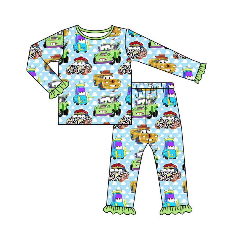 GLP1724 Baby Girls Cartoon Car Long Sleeve Pajama Set Pre-order