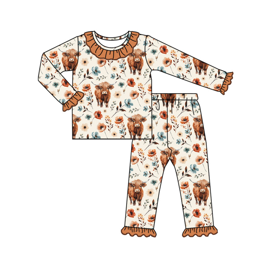 GLP1725 Baby Girls Highland Cow Long Sleeve Pajama Set Pre-order