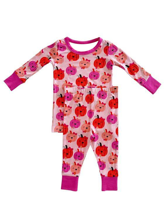 GLP1729 Baby Girls Happy Face Pumpkin Pajama Set Pre-roder