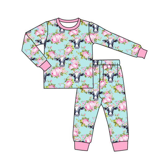 GLP1736 Baby Girls Highland Cow Flower Pajama Set Pre-order