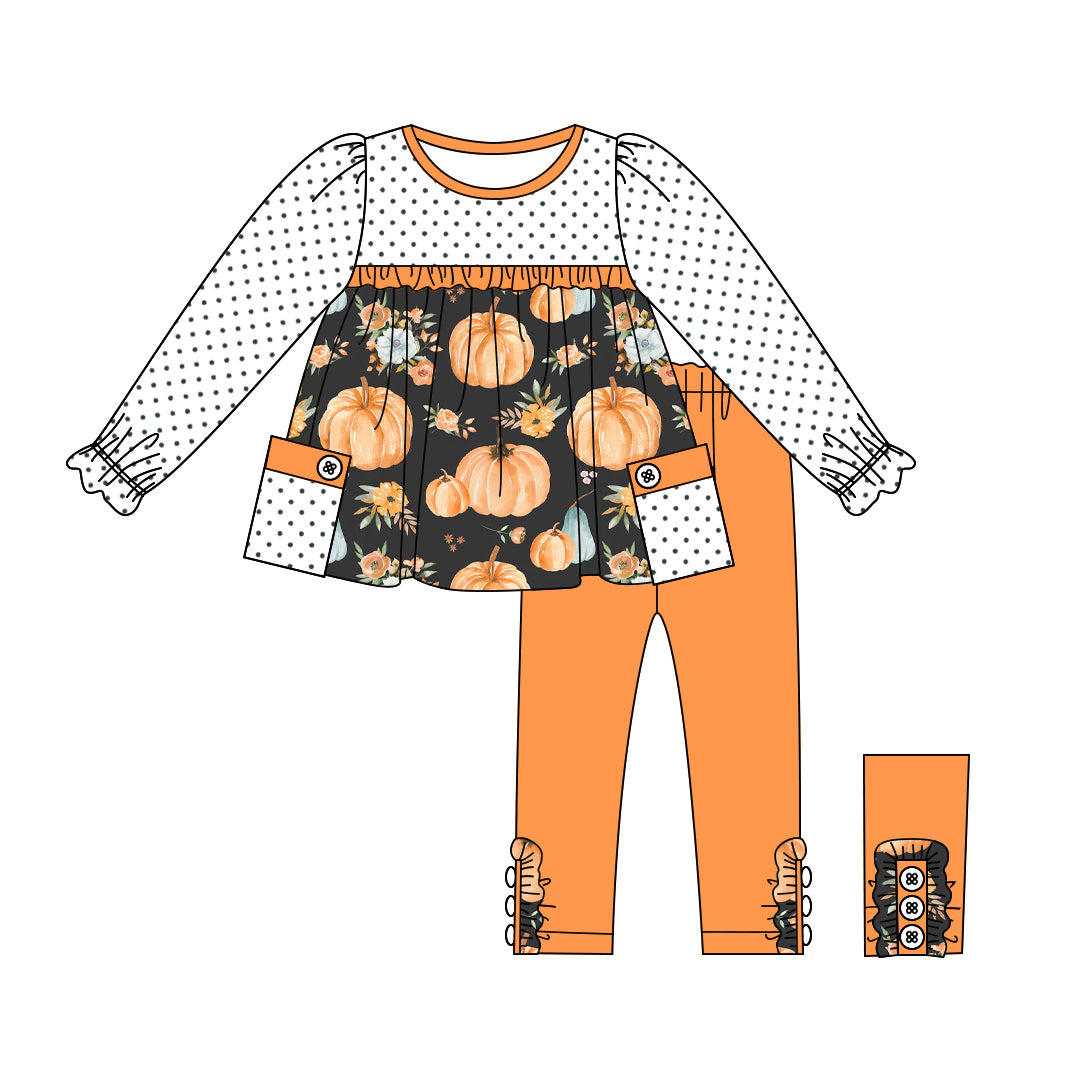 GLP1755 Baby Girls Fall Pumpkin Top Orange Pants Outfit Pre-order