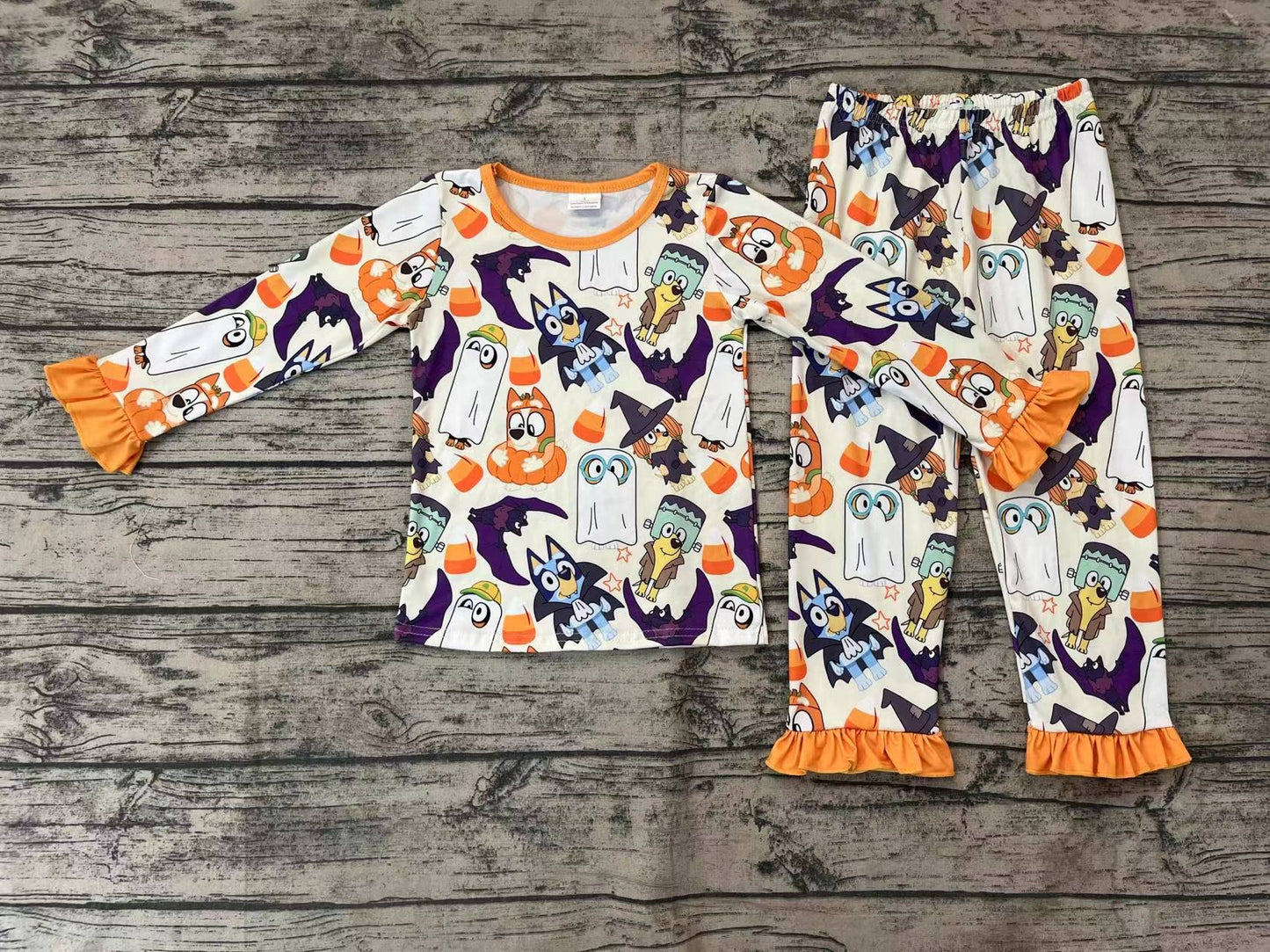 Baby Girls Halloween Cartoon Dog  Long Sleeve Pajama Set