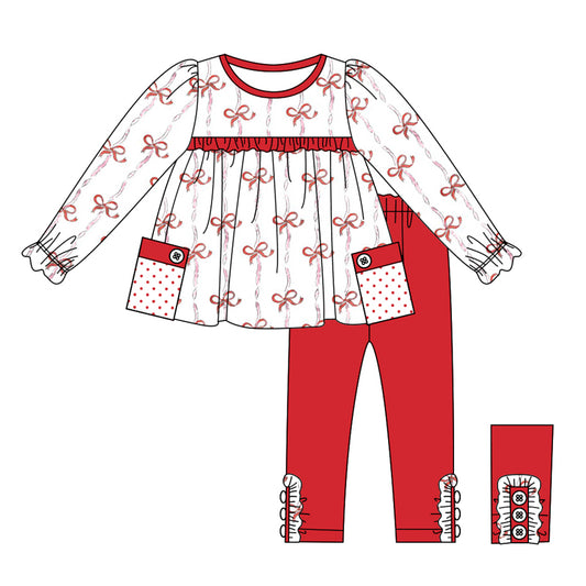 GLP1761 Toddler Girls Bow Print Top Red Pants Outfit Pre-order