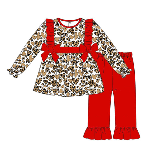 Baby Girls Leopard Heart Tunic Top Red pants Outfit Pre-order