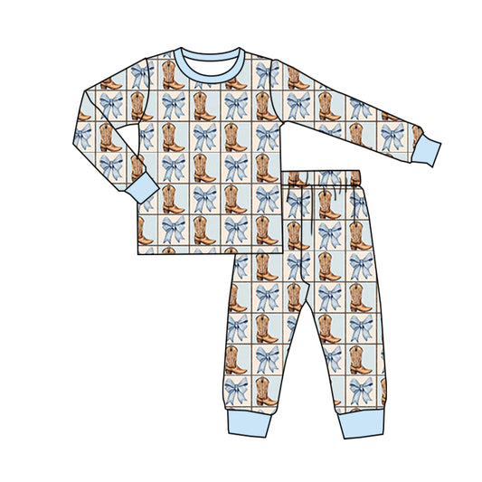 GLP1772 Baby Boys Western Bow Boots Long Sleeve Pajama Set Pre-order